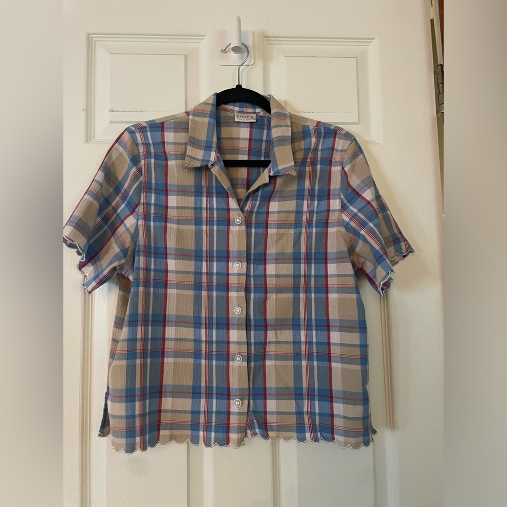 Koret Vintage Plaid Button-Down Shirt in Blue, Tan & Red